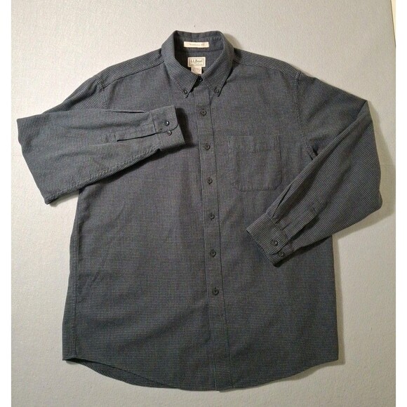 LL Bean Shirt Men L REG Gray Houndstooth Wicked Good Flannel Outdoor Workwear - Picture 1 of 7